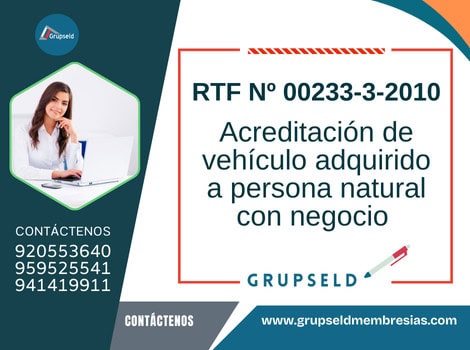 RTF Nº 00233-3-2010 – vehículo adquirido a persona natural con negocio